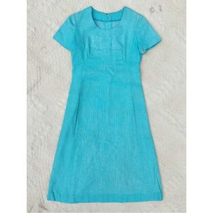 Vintage 60s Aquamarine Blue Tweed Woven Flared Midi Dress